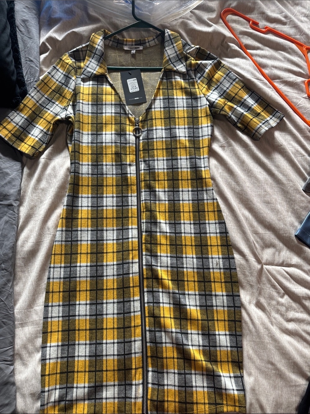 Yellow Plaid Zip-Front Women's Dress